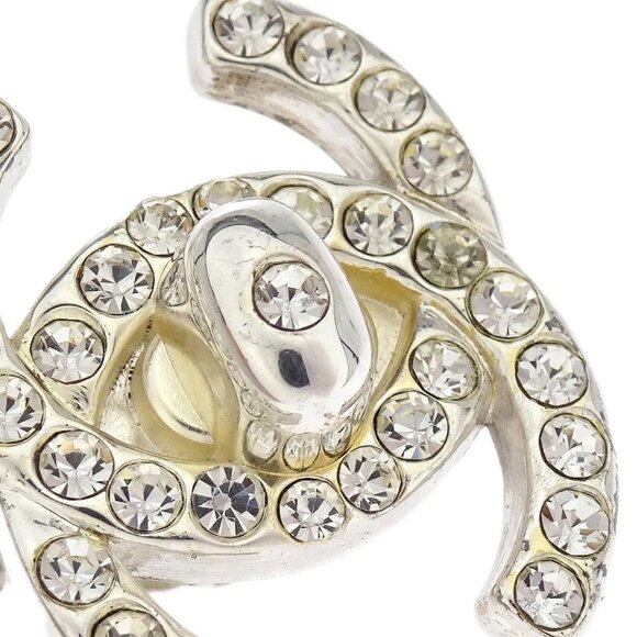 Chanel Turnlock Earrings Clip-On Silver Rhinestone 97P 196102 - Picture 2 of 4